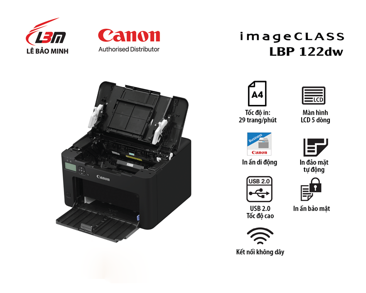 Máy in laser đen trắng Canon LBP122DW NK (in 2 mặt A4/A5/ USB/ WIFI)(1Y)