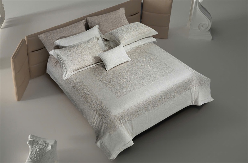 Bộ ga be vân chìm, viền hoa lá | Gấm Cotton jacquard - NY04.02 - Be