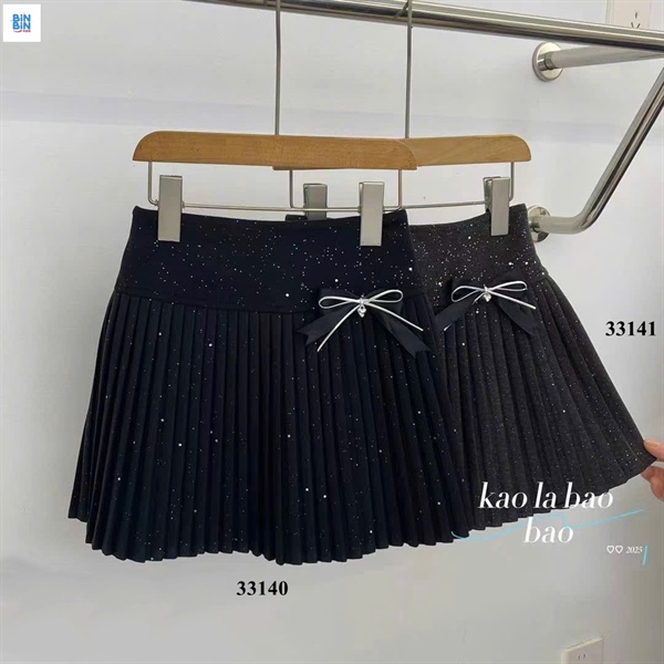 33141-Chân váy xếp ly đính nơ xám