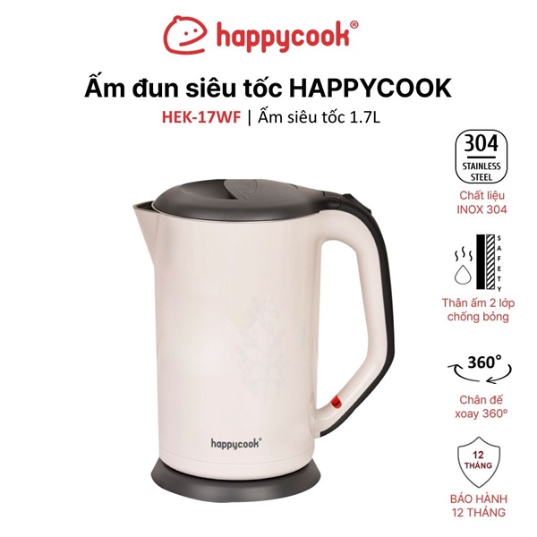 Ấm Đun Siêu Tốc 1.7L HAPPYCOOK, HEK-17Wf