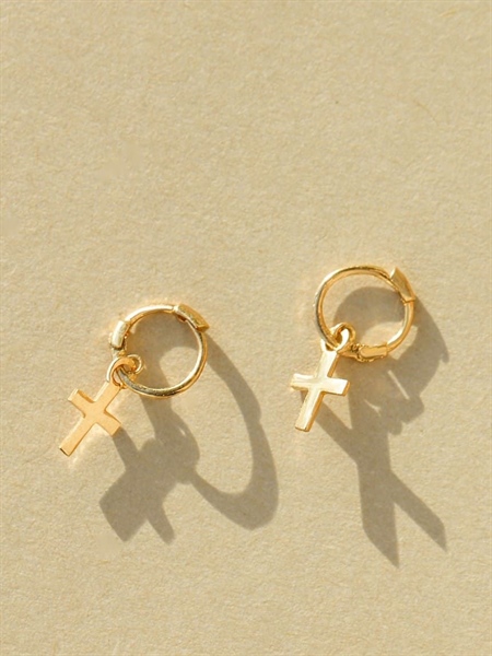14K Cross mini huggie (S)