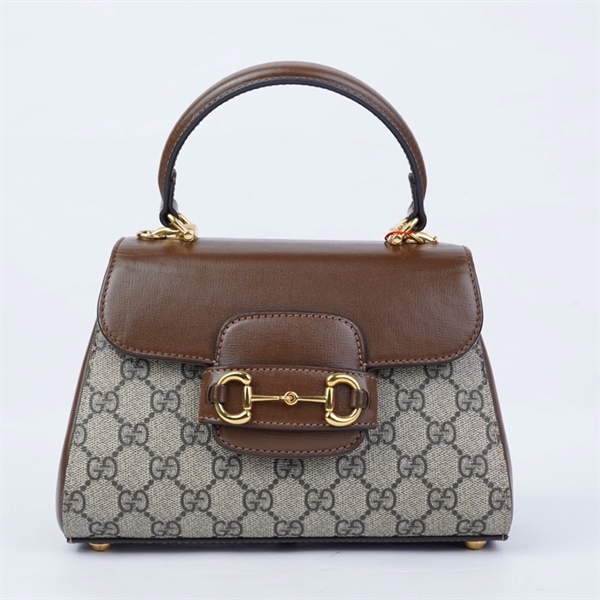 Túi GG Horsebit 1955 xám nắp nâu 2 strap (703848-493075) sz22-18 (HT)+