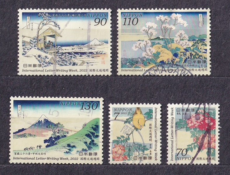 [ORDER - KHÔNG CÓ SẴN] Bộ 5 Tem Nhật Bản - Tuần Lễ Bạn Qua Thư Quốc Tế | Japan - International Penpal Week 2022 C2555-C2559 (5) | Used/CTO