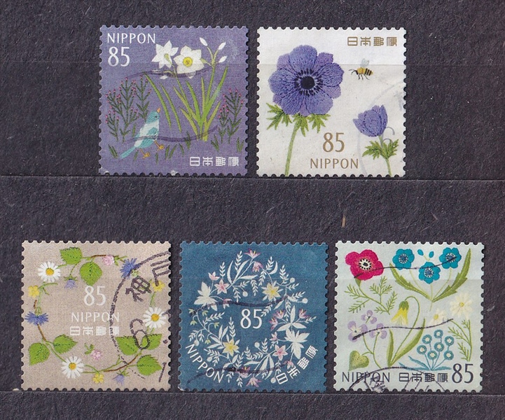 [ORDER - KHÔNG CÓ SẴN] Bộ 5 Tem Nhật Bản - Hoa & Cuộc Sống | Japan - Greetings (Life & Flowers) 85yen 2024 G360 (5) | Used/CTO