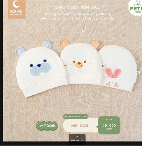Mũ sơ sinh tai gấu Moon