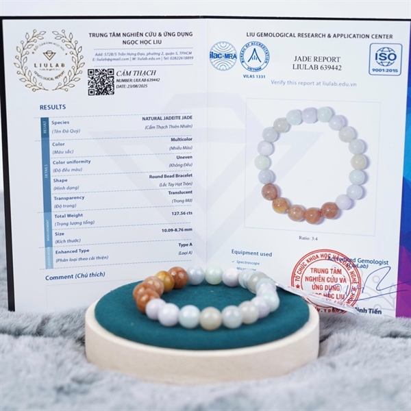 Vòng tay phong thuỷ đá Jade trắng nâu (639442)+