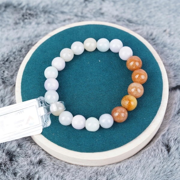 Vòng tay phong thuỷ đá Jade trắng nâu (639442)+