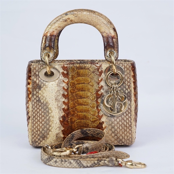 Túi Dior Lady nâu phối vàng da trăn (21-MA-0148) szmini (BQ) KG+