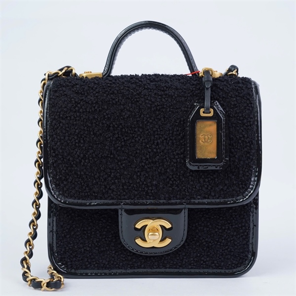 Túi Chanel Handle đen vải tweed (TPK27HE4) sz17 (BQ) KG+