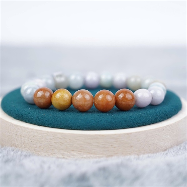 Vòng tay phong thuỷ đá Jade trắng nâu (639442)+