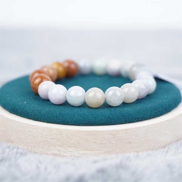 Vòng tay phong thuỷ đá Jade trắng nâu (639442)+