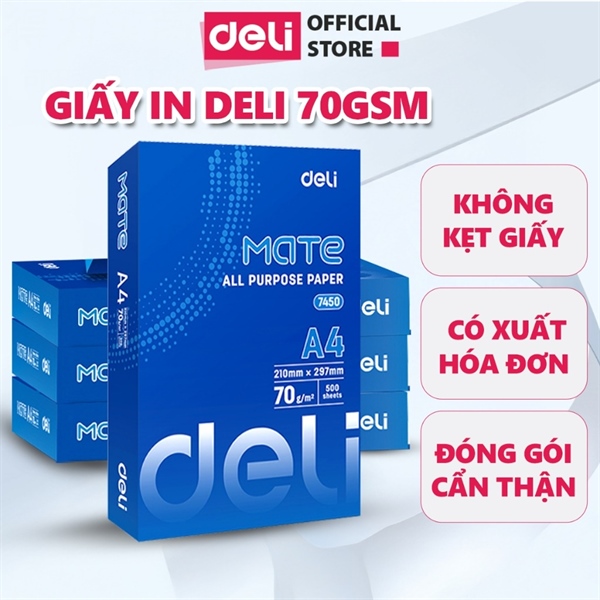 Ream giấy A4 70 gsm Deli Mate (500 tờ)