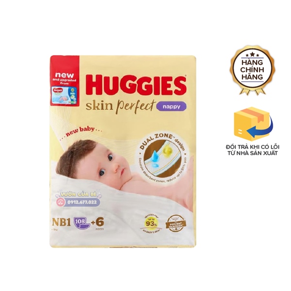 Bỉm Huggies Việt Nam size 01 NB miếng lót 108+6 miếng (~5kg)