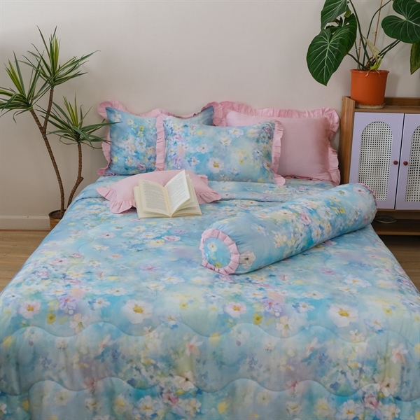 Áo gối (Vỏ gối) Tencel 60s họa tiết vườn hoa tuyết xanh