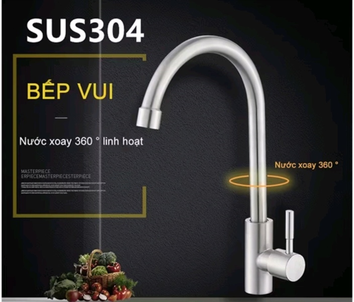 VÒI RỬA CHÉN LẠNH XOAY Ổ BI 304 MỜ VN-401 bảo hành 1 năm