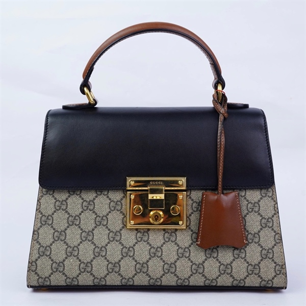 Túi GG Padlock xám nắp đen kèm 2 chìa (453188-520981) sz28 (HT)+