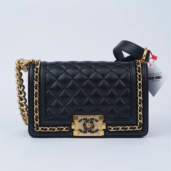Túi Chanel Boy đen viền xích (CLKUXC) sz20 (BMC)+
