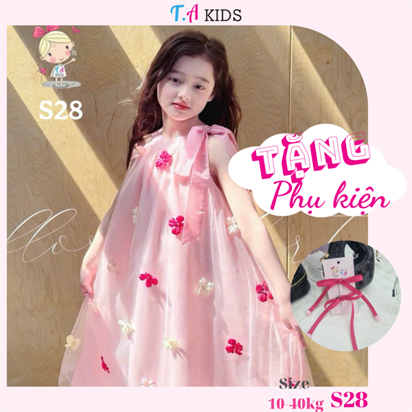 S28 (10-40kg) Váy yếm hồng đính hoa