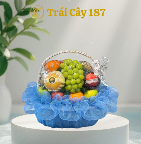 Giỏ Trái Cây Tặng Người Thân , Bạn Bè Tone Xanh Nước