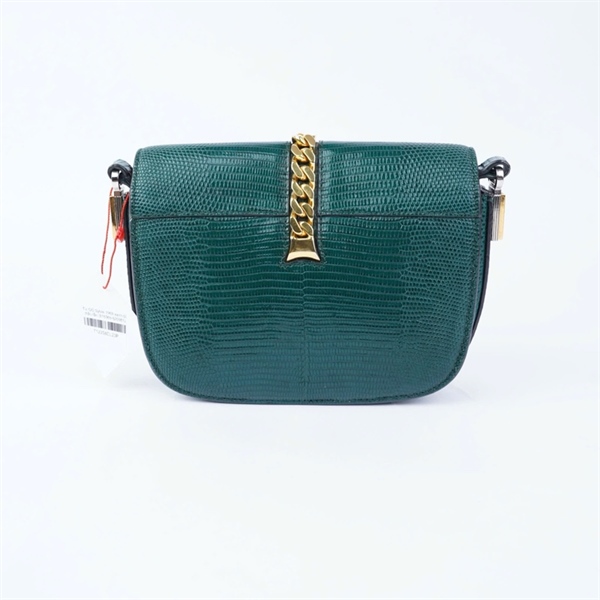 Túi GG Sylvie 1969 xanh da thằn lằn (615965-520981) sz16 KG+