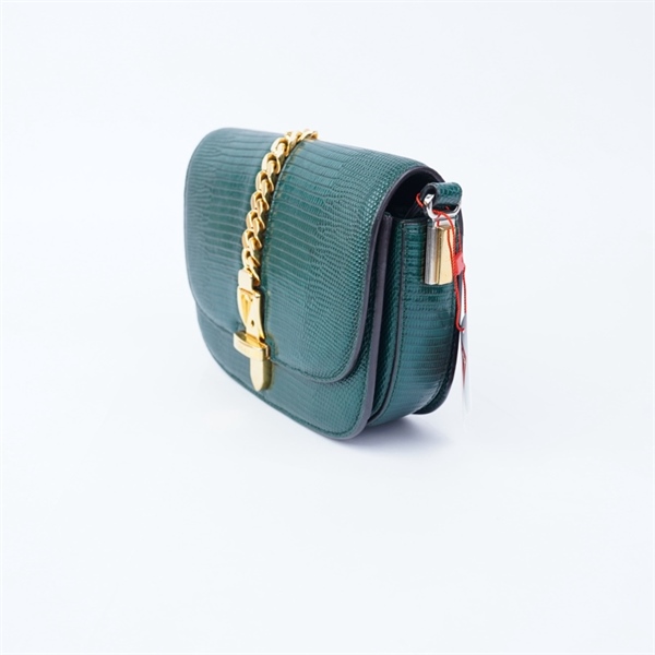 Túi GG Sylvie 1969 xanh da thằn lằn (615965-520981) sz16 KG+