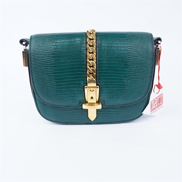 Túi GG Sylvie 1969 xanh da thằn lằn (615965-520981) sz16 KG+