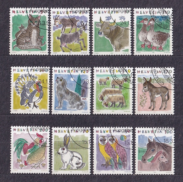 Bộ 12 Tem Thuỵ Sĩ - Động Vật | Switzerland - Animals 1990-1995 (12) | Used/CTO