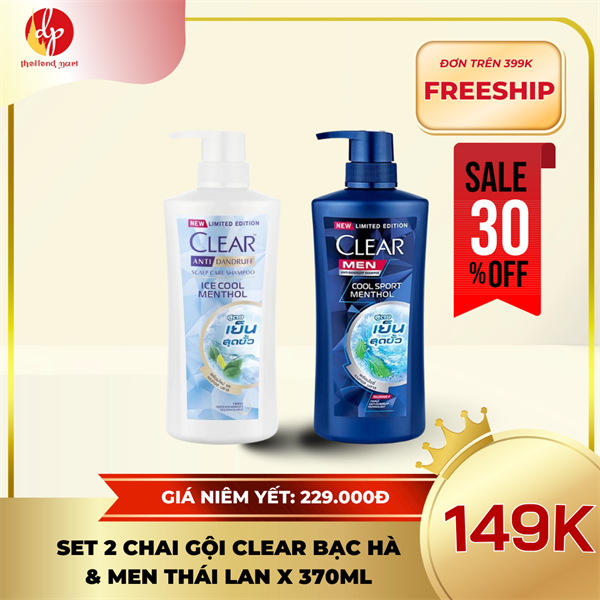 Set gội Clear men + Clear bạc hà *370ml