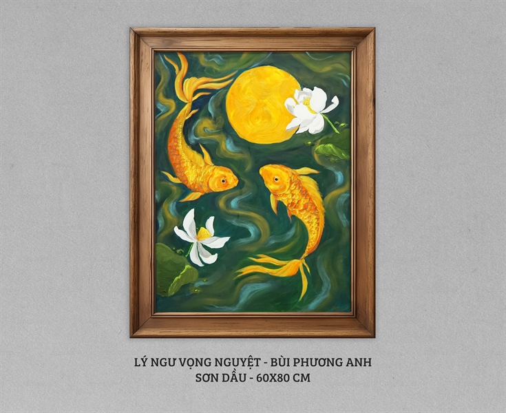 Lý ngư vọng nguyệt - Bùi Phương Anh - 60x80 cm