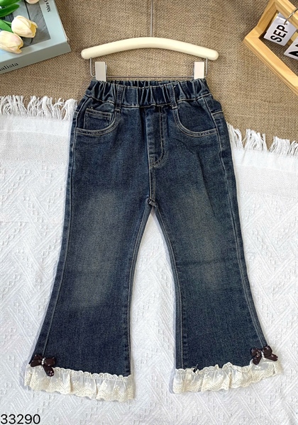 33290-Quần Bò Xanh Lai Ren Đính Nơ