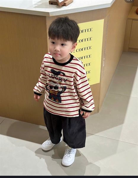 Set vịt LUCKY tay dài cotton quần dài chất tăm gân cho bé trai từ 1-7 tuổi chuẩn style Hàn Quốc cho bé đi chơi