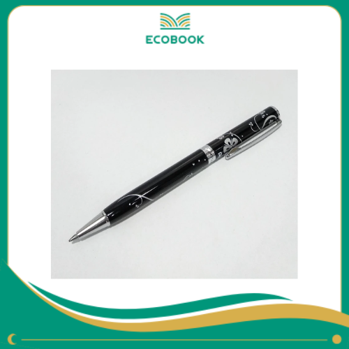 Bút bi kim loại nắp vặn cao cấp ( hoa đen)- Xanh