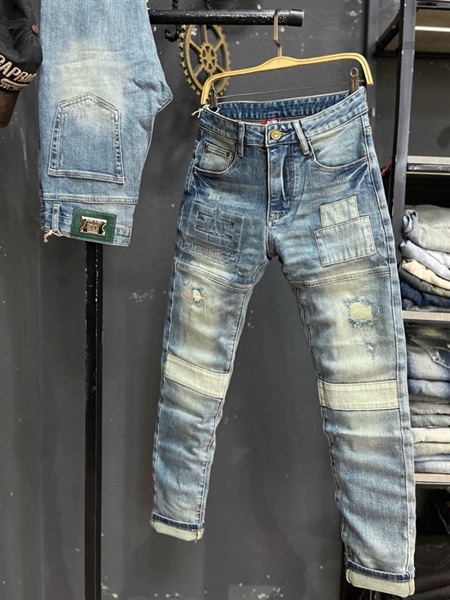 Jean Dài -QCSCT- TC5017 xanh was đắp vá dập E3