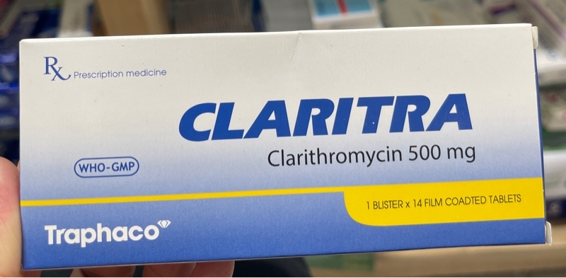 Claritra traphaco (Clarithromycin 500mg) (hộp 1 vỉ x 14viên)