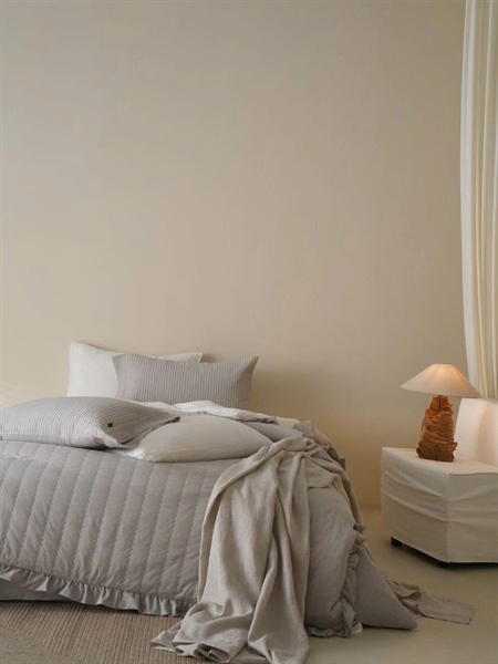 Bộ ga chần full 4 món chần sọc, viền bèo (Vỏ chăn chần, Ga chần phủ) | Cotton Linen (4 mẫu) - LW05.GHI