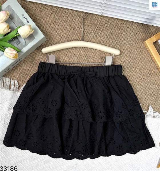 33186-Chân Váy Thô Hoa Đen