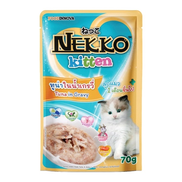 Pate Nekko Kitten mèo con dạng sốt vị Cá ngừ Gravy 70g