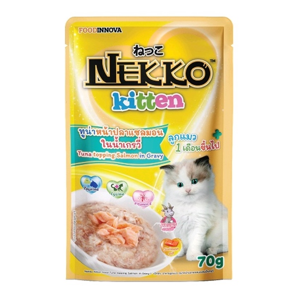 Pate Nekko Kitten Mèo con dạng sốt Vị Cá ngừ & Cá hồi Gravy 70g