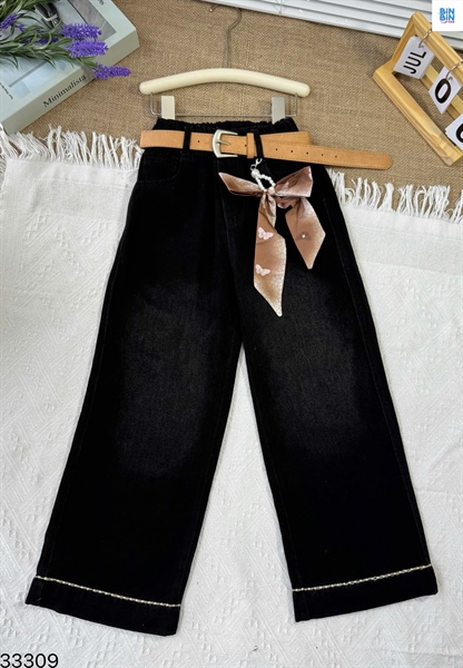 33309-Quần jean đen suông chỉ nổi