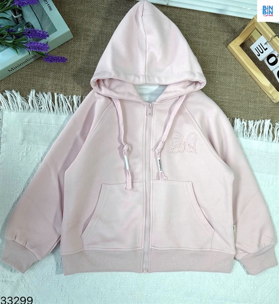 33299-Áo khoác hồng nơ có mũ