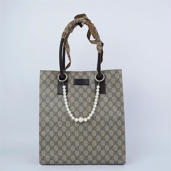 Túi GG tote xám kèm charm ngọc (107756-1164) sz30 (HN) KG+