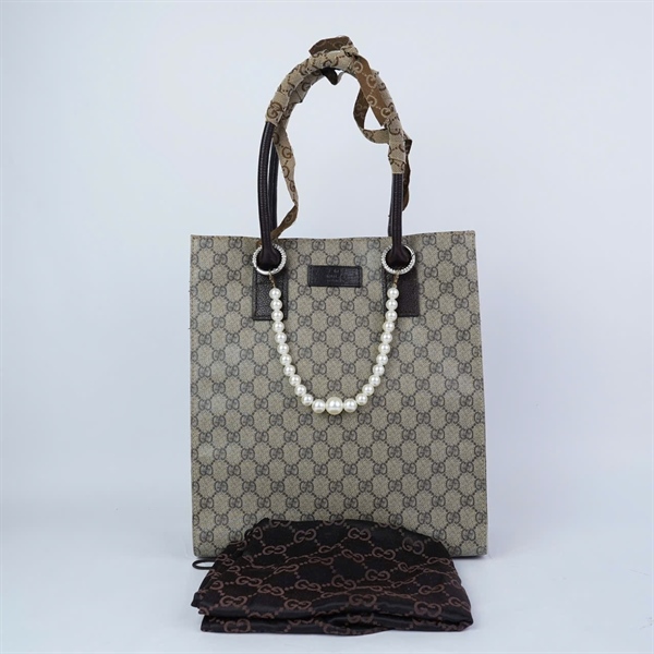 Túi GG tote xám kèm charm ngọc (107756-1164) sz30 (HN) KG+