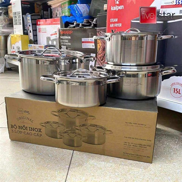 BỘ NỒI FIVESTAR 4 C ĐÁY ĐÚC LIỀN 3 LỚP NẮP INOX 304