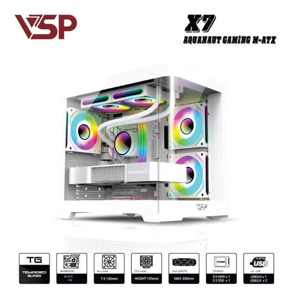 Case AQUANAUT PRO GAMING M-ATX X7 Trắng