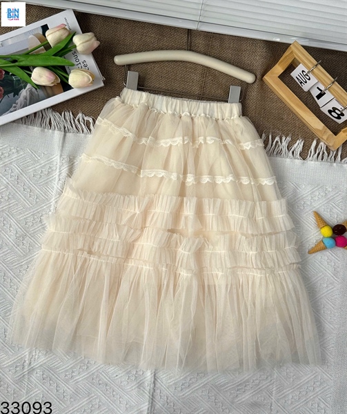 33093-Chân Váy Xếp Tầng Ren Kem