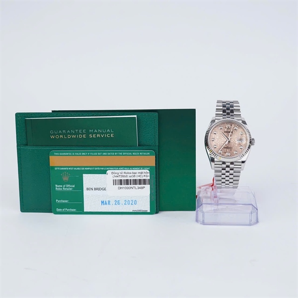 Đồng hồ Rolex bạc mặt hồng (144T2659) sz38 (HC) KG+