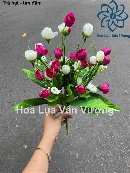 Trà hạt - tím đậm - Hoa cành ngắn - Hoa Lụa Vân Vượng