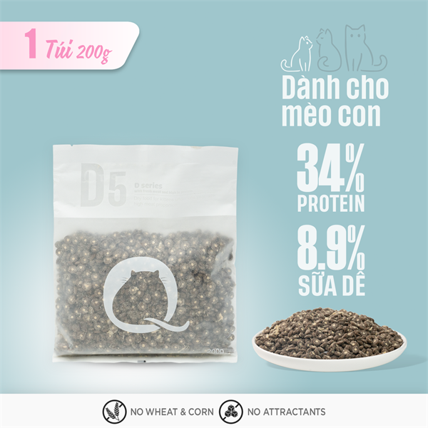 Hạt cho mèo Macaron PetQ D5 mọi lứa tuổi túi 200 gram