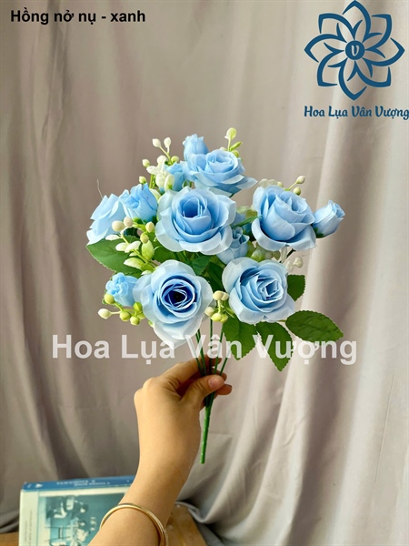 Hồng nở nụ - xanh - Hoa cành ngắn - Hoa Lụa Vân Vượng