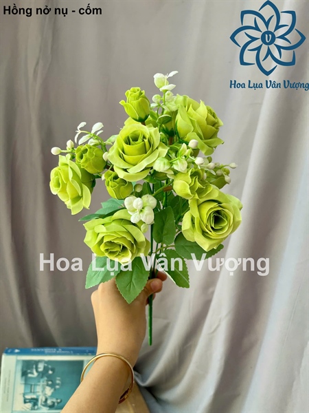 Hồng nở nụ - cốm - Hoa cành ngắn - Hoa Lụa Vân Vượng